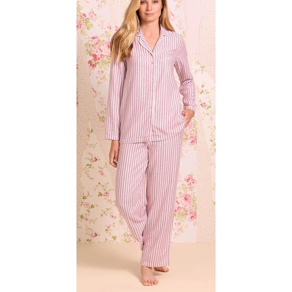 NWT Eileen West Berry Stripe Cotton Rayon Flannel Classic Pajama  size S - Picture 1 of 15